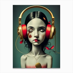 Little Girl With Headphones Canvas Print