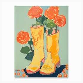 Painting Of Roses Flowers And Cowboy Boots, Oil Style 2 Canvas Print