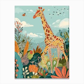 Giraffe In The Wild Colourful Illustration 2 Canvas Print