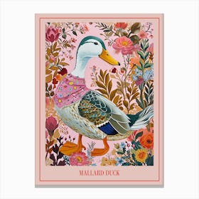 Floral Animal Painting Mallard Duck 4 Poster Canvas Print