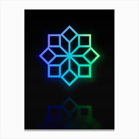 Neon Blue and Green Geometric Glyph Abstract on Black n.0407 Canvas Print