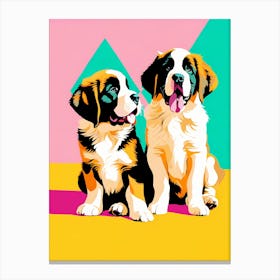 Saint Bernard Pups, This Contemporary art brings POP Art and Flat Vector Art Together, Colorful Art, Animal Art, Home Decor, Kids Room Decor, Puppy Bank - 135th Canvas Print