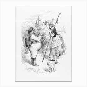 Santa Claus And Little Bo Peep Sketch Print 1 Canvas Print