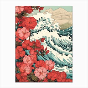 Great Wave With Bougainvillea Flower Drawing In The Style Of Ukiyo E 1 Canvas Print