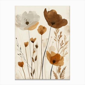 Flowers In Beige, Brown And White Tones, Using Simple Shapes In A Minimalist And Elegant 8 Canvas Print