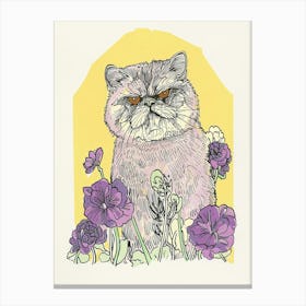 Cute Exotic Shorthair Cat With Flowers Illustration 3 Canvas Print