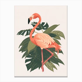 Jamess Flamingo And Philodendrons Minimalist Illustration 4 Canvas Print