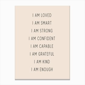 Kid Affirmations Tan Canvas Print