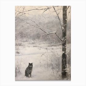 Vintage Winter Animal Painting Gray Wolf 1 Canvas Print