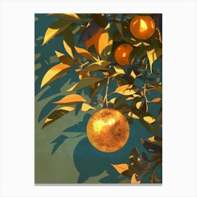 Orange Tree With Leaves And An Orange Fruit Disco Ball Canvas Print