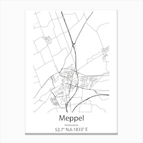 Meppel,Netherlands Minimalist Map Canvas Print