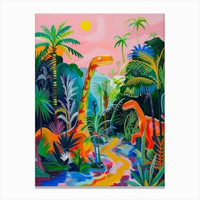 Abstract Colourful Dinosaur In The Jungle 2 Canvas Print