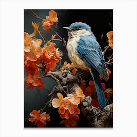 Blue Bird In Bloom Canvas Print