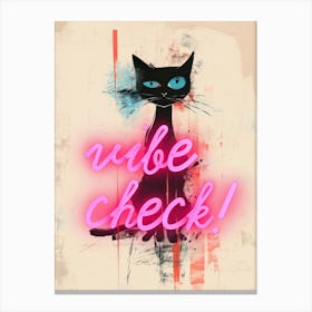 Black cat neon sign vibe check Canvas Print