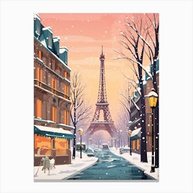 Vintage Winter Travel Illustration Paris France 3 Canvas Print