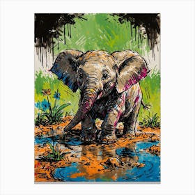 Elephant In The Puddle Canvas Print