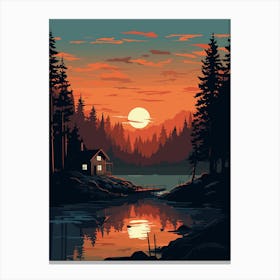 Cabin In The Woods At Sunset Canvas Print