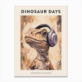 Listening To Music Dinosaur Poster Canvas Print