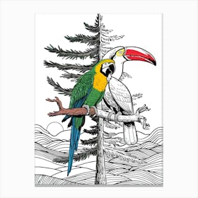 Parrots On A Tree Canvas Print