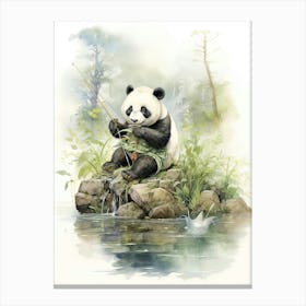 Panda Art Fishing Watercolour 3 Canvas Print