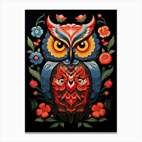 Folk Bird Illustration Eastern Screech Owl 1 Canvas Print