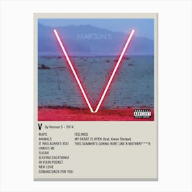 V By Maroon 5.2014 Poster 2 Canvas Print