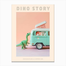 Pastel Toy Dinosaur & A Camper Van Poster Canvas Print