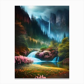 Waterfall In The Mountains 15 Canvas Print