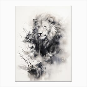 Lion Art Painting Japanese Ink Style 2 Canvas Print