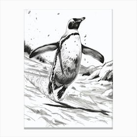 King Penguin Sliding On Ice 3 Canvas Print