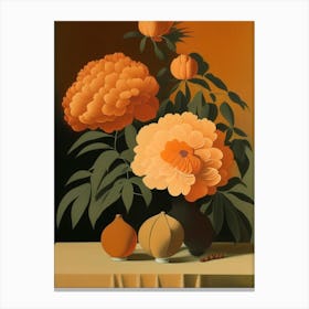 Orange Peonies On A Table 2 Vintage Sketch Canvas Print