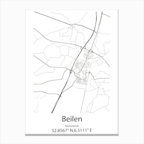 Beilen,Netherlands Minimalist Map Canvas Print