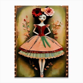Ballerina Marionette Flowers Vintage Antique - Inspired By Tim Burton Canvas Print