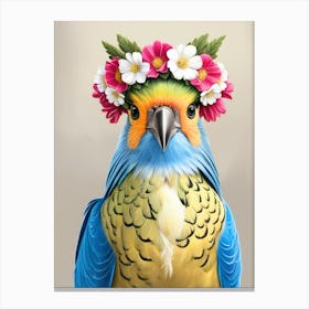 Parrot In Flower Crown Canvas Print