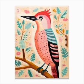 Pink Scandi Woodpecker 2 Canvas Print