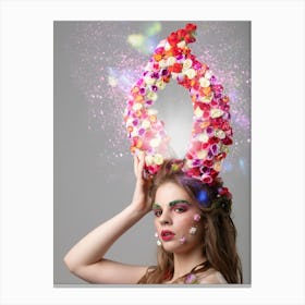 Beautiful Young Woman With Flower Crown Photo Canvas Print