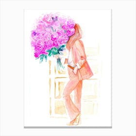 Parisian Floral in Peach Corduroy Canvas Print