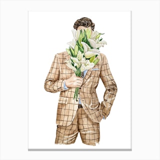 A Gentleman Gives Flowers Canvas Print