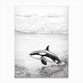 Minimalist Pencil Drawing Of Orca Whale With Icy Mountains Canvas Print