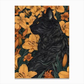 Black Cat In Lilies 2 Canvas Print