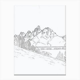 Grand Teton Usa Line Drawing 5 Canvas Print