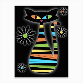 Black Cat With Flowers Canvas Print