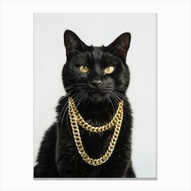 Black Cat With Gold Chains Canvas Print