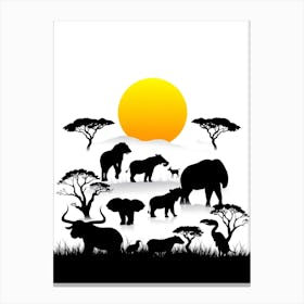 Silhouettes Of African Animals Canvas Print