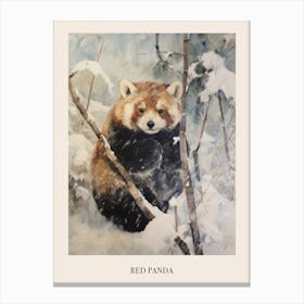 Vintage Winter Animal Painting Poster Red Panda 1 Canvas Print