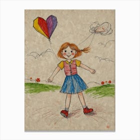 Little Girl With Heart 1 Canvas Print