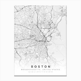 Boston Massachusetts USA White Map Canvas Print