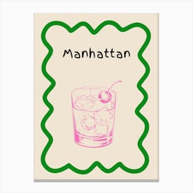 Manhattan Cocktail Doodle Poster Green & Pink Canvas Print