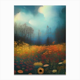 Wildflowers Field Outdoors Clouds Trees Cover Art Storm Mysterious Dream Landscape Canvas Print