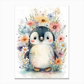 Watercolor Illustration Penguin Canvas Print